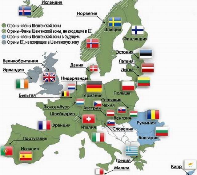 Шенгенские страны карта